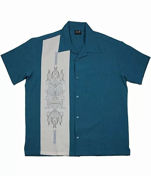 Steady Clothing Kurzarmhemd Pinstripe Tiki Pacific Blau Retro Vintage Bowli günstig online kaufen