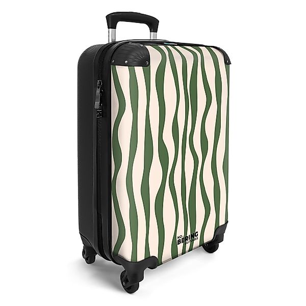 NoBoringSuitcases.com© Hartschalen-Trolley Beige mit grünen Linien günstig online kaufen