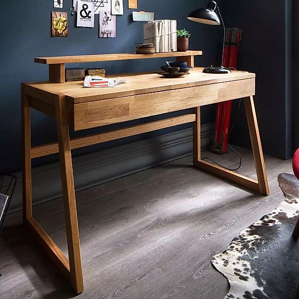 Echtholz Schreibtisch aus Wildeiche geölt einer Schublade günstig online kaufen