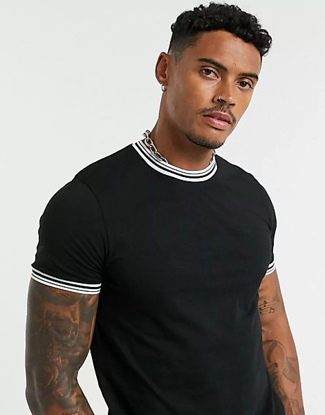 ASOS DESIGN – Schwarzes T-Shirt mit Zierstreifen günstig online kaufen