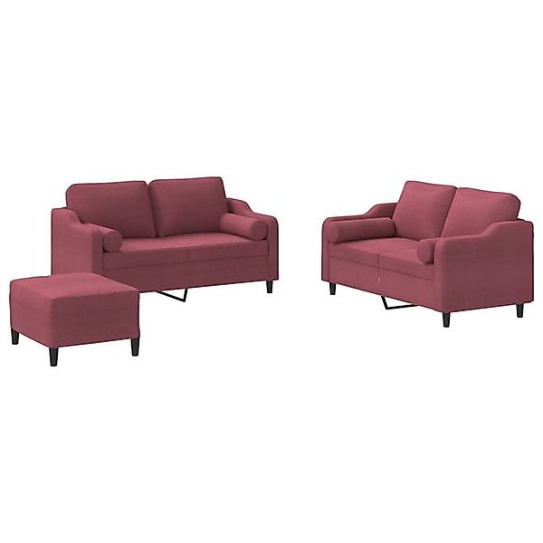 vidaXL Sofa 3-tlg. Sofagarnitur mit Kissen Weinrot Stoff günstig online kaufen