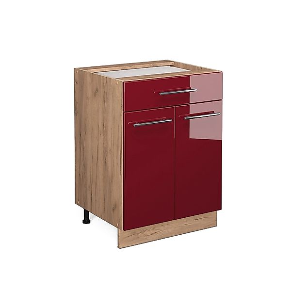 Vicco Küchenunterschrank Fame-Line Bordeaux Hochglanz/Goldkraft Eiche 60 cm günstig online kaufen