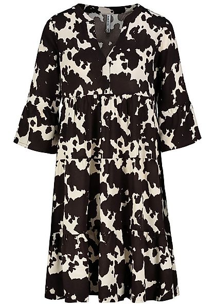 SUBLEVEL Shirtkleid Tropisches Muster, V-Ausschnitt, Rüschenärmel (knielang günstig online kaufen