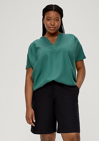 TRIANGLE Kurzarmbluse Twill-Bluse mit Schulterfalten Logo, Raffung günstig online kaufen