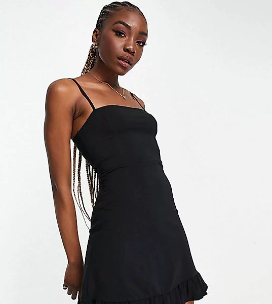 ASOS DESIGN Tall – Sommerkleid mit Schößchensaum und Trägern in Schwarz günstig online kaufen