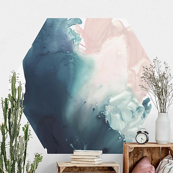 Hexagon Fototapete selbstklebend Wogender Rosenquarz I günstig online kaufen