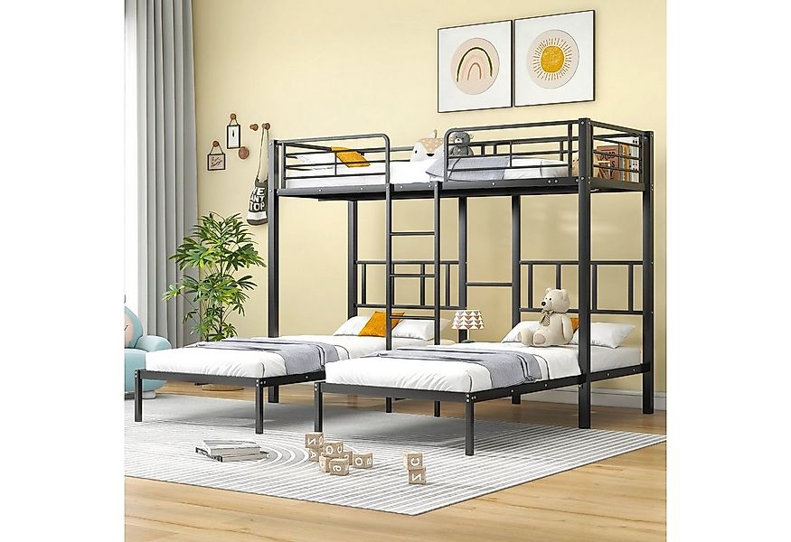 Flieks Etagenbett, Dreierbett Kinderbett Metallbett mit Leiter 90x200cm*3 günstig online kaufen