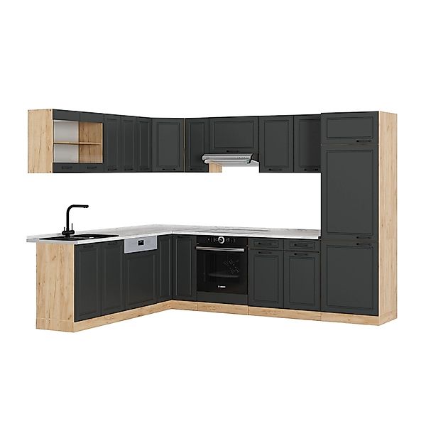 Vicco R-Line Eckküche Anthrazit Landhaus/Goldkraft Eiche 227 x 287 cm AP Ma günstig online kaufen
