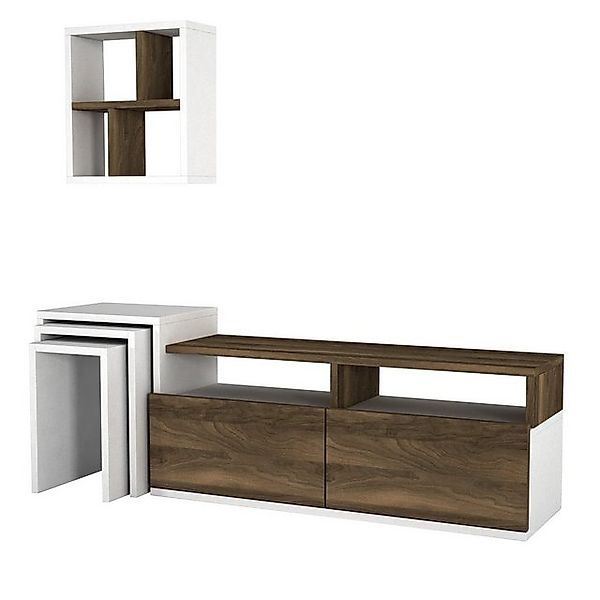 moebel17 Vitrine Wohnwand Missy Weiß Walnuss günstig online kaufen