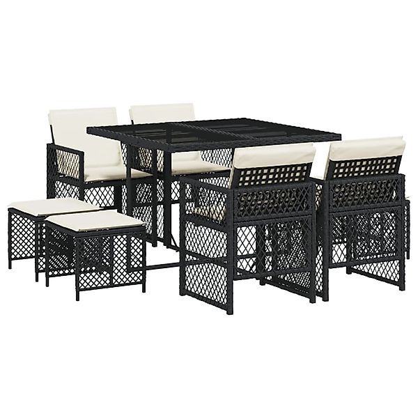 vidaXL 9-tlg Garten-Essgruppe mit Kissen Schwarz Poly Rattan Modell 137 günstig online kaufen