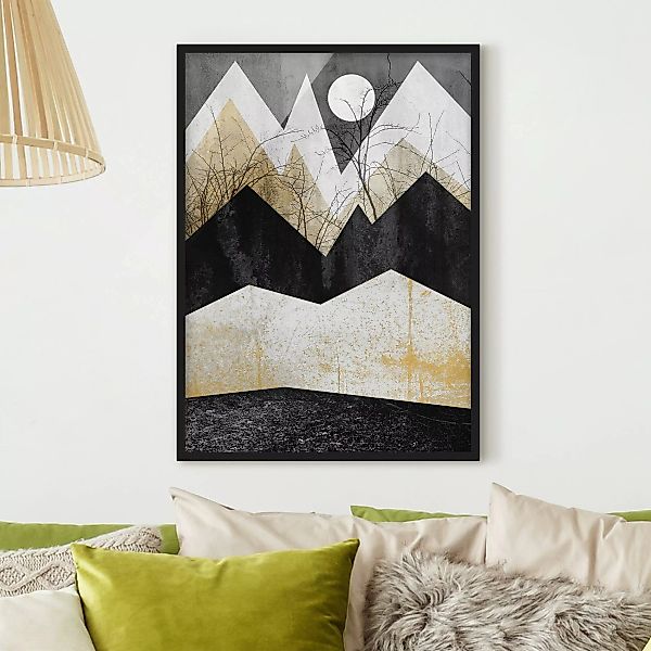 Bild mit Rahmen Abstrakt - Hochformat Goldene Berge Äste günstig online kaufen