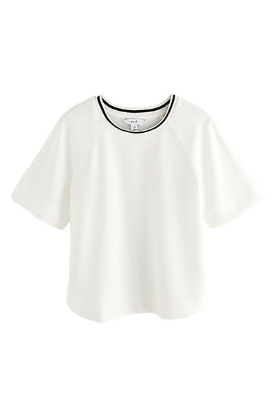 Next T-Shirt Kastiges Krepp-T-Shirt mit Kontrastbesatz günstig online kaufen