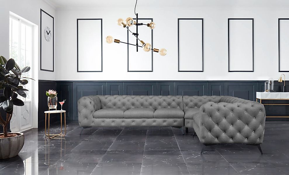 Leonique Chesterfield-Sofa "Ecksofa GLYNIS L-Form mit Wellenunterfederung, günstig online kaufen