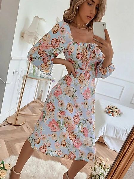 RUZU UG Dirndl Sommer Mode Blumenkleid mit quadratischem Ausschnitt und Bin günstig online kaufen