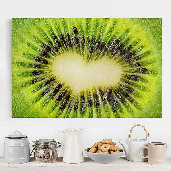 Leinwandbild Küche - Querformat Kiwi Heart günstig online kaufen