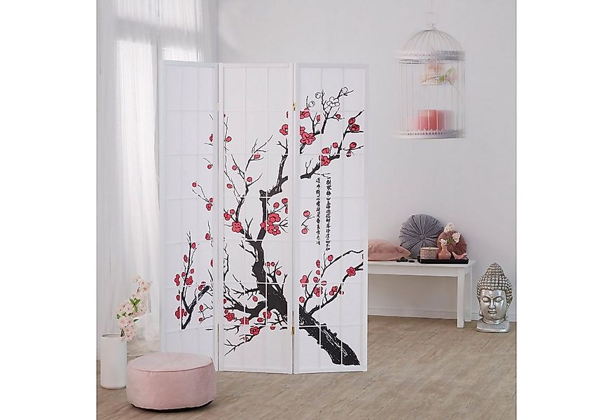 Homestyle4u Paravent Raumteiler Shoji Kirschblüten Muster Sichtschutz Weiß günstig online kaufen