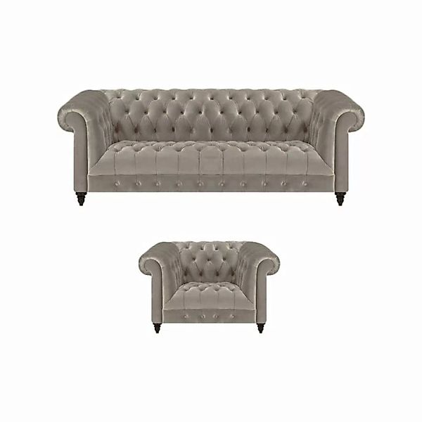JVmoebel Chesterfield-Sofa Wohnzimmer Luxus Set 2tlg Grau Einrichtung Polst günstig online kaufen