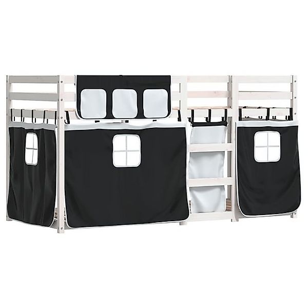 vidaXL Bett Etagenbett mit Vorhängen Weiß Schwarz 90x200 cm Kiefernholz günstig online kaufen