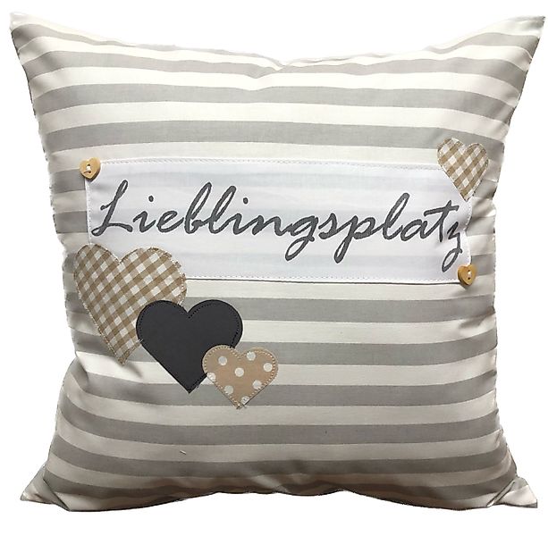 Ammerkind Dekokissen Landhausstil Kissenhülle *Lieblingsplatz* grau/weiß günstig online kaufen