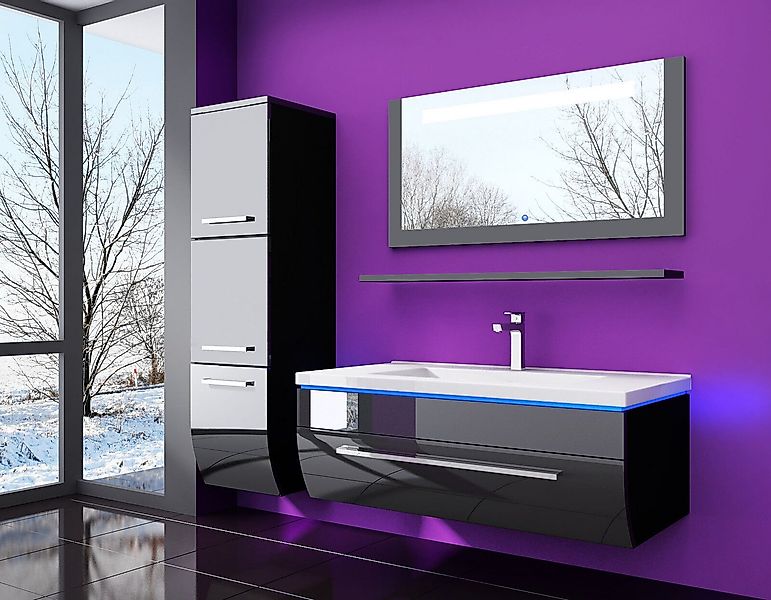 Homeline Badmöbel-Set Badmöbel Set Weiß Hochglanz lackiert LED System tausc günstig online kaufen