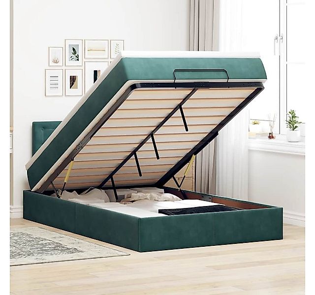 vidaXL Bett, Ottomane Bett mit Matratze & LEDs Dunkelgrün 120x190 cm Samt günstig online kaufen