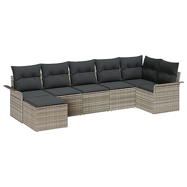 vidaXL Loungesofa 7-teiliges Garten Sofa Set mit Kissen Hellgrau Poly Ratta günstig online kaufen