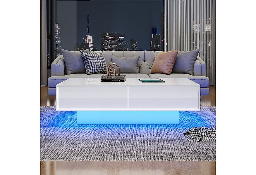 REDOM Couchtisch Mit 2 Schubladen und LED-Beleuchtung, Hochglanzoberfläche günstig online kaufen