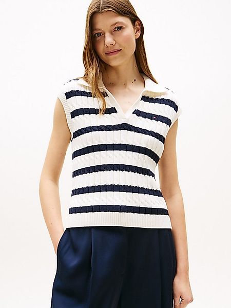 Tommy Hilfiger Pullunder CO CABLE MID GG OPEN POLO VEST mit Zopfmuster günstig online kaufen
