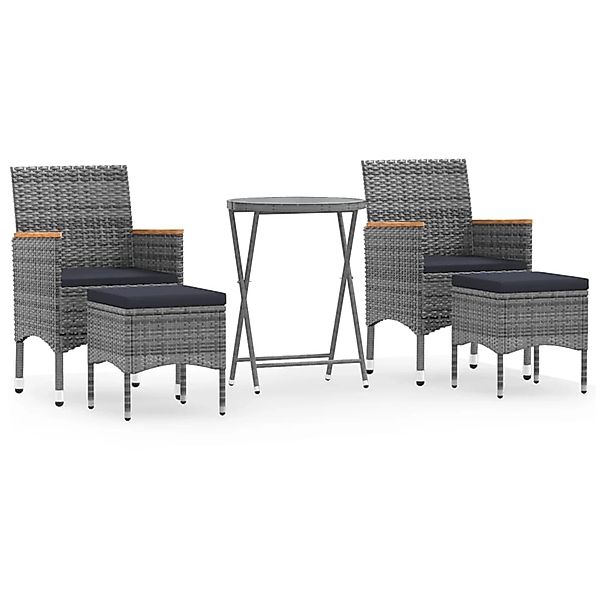 vidaXL 5-tlg Garten-Bistro-Set Poly Rattan und Hartglas Grau Modell 4 günstig online kaufen
