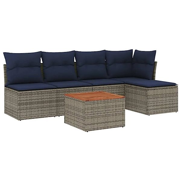 vidaXL 6-Tlg Gartensofa-Set mit Kissen Grau Polyrattan 3255935 günstig online kaufen