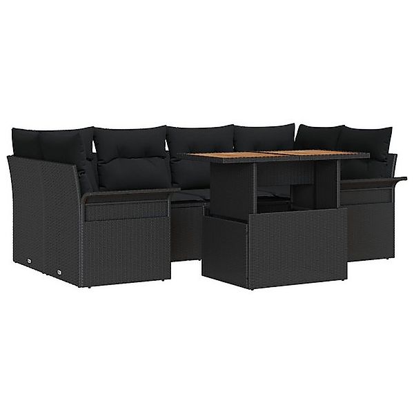 vidaXL Loungesofa 7-teiliges Garten-Sofa-Set mit Kissen Schwarz Poly Rattan günstig online kaufen
