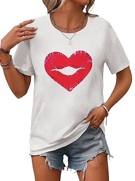 PYL Kurzarmbluse Damen Bequemes Sommer Kurzarmbluse Locker Charakterlippen günstig online kaufen