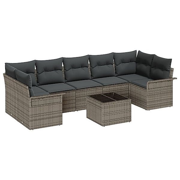 vidaXL Loungesofa 8-tlg. Garten-Sofagarnitur mit Kissen Grau Poly Rattan, 8 günstig online kaufen