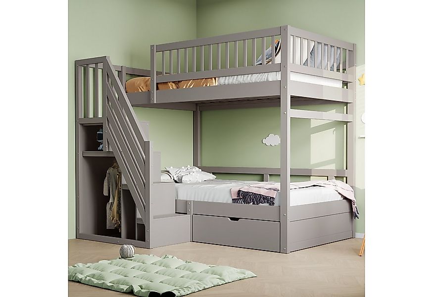 Flieks Etagenbett, Massivholz Kinderbett 90x200cm mit Stauraumtreppe und Sc günstig online kaufen