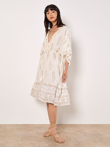 Apricot Midikleid Gold Print Tassel Dress, günstig online kaufen