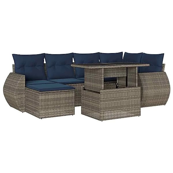 vidaXL 7-Tlg Gartensofa-Set mit Kissen Grau Polyrattan 3268681 günstig online kaufen