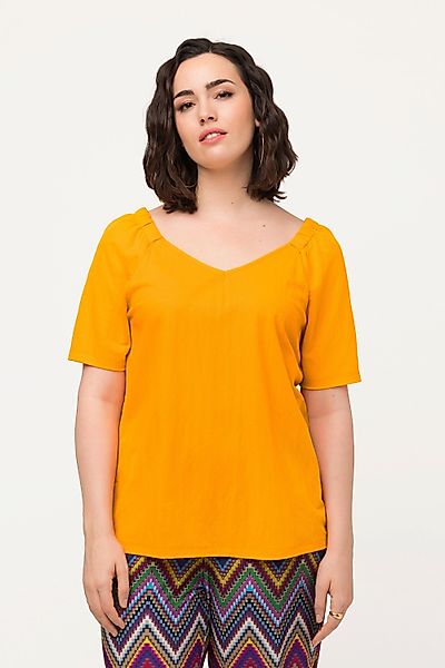 Ulla Popken T-Shirt Shirtbluse Kräuselungen V-Ausschnitt günstig online kaufen