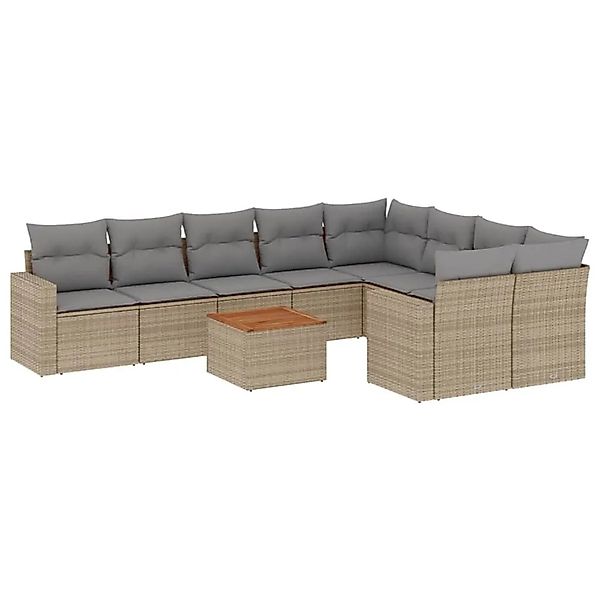 vidaXL 10-Tlg Garten-Sofagarnitur mit Kissen Beige Poly Rattan 3224281 günstig online kaufen