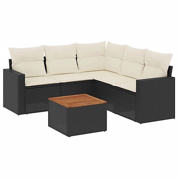 vidaXL 6-Tlg Garten-Sofagarnitur mit Kissen Schwarz Poly Rattan 3256448 günstig online kaufen