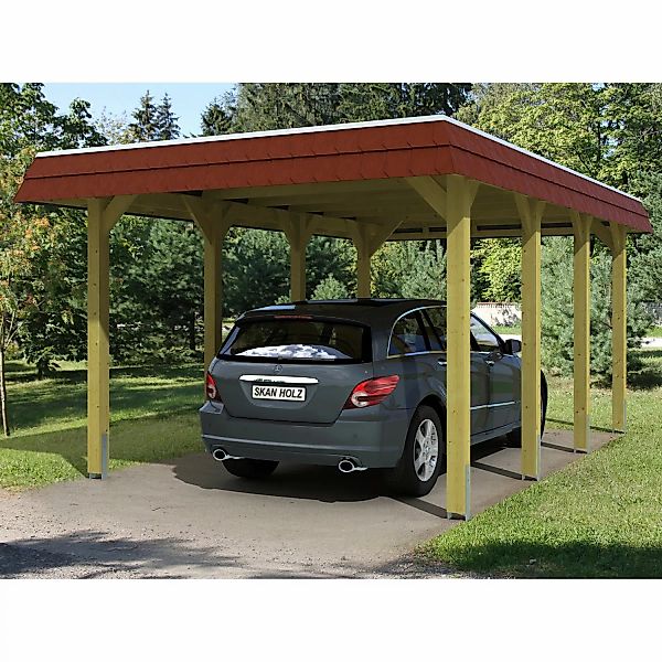 Skan Holz Carport Spreewald 345 cm x 589 cm rote Blende günstig online kaufen