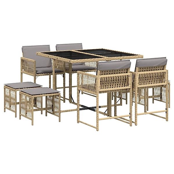 vidaXL 9-Tlg Garten-Essgruppe mit Kissen Beigemischung Poly Rattan 3211500 günstig online kaufen