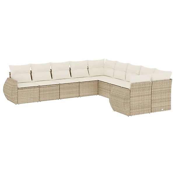vidaXL 10-Tlg Garten-Sofagarnitur mit Kissen Beige Poly Rattan 3221907 günstig online kaufen