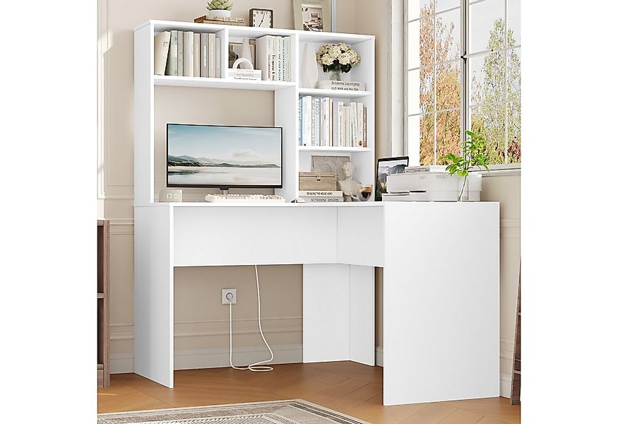 Homfa Schreibtisch, Eckschreibtisch L-förmig, Computertisch Bürotisch weiß günstig online kaufen