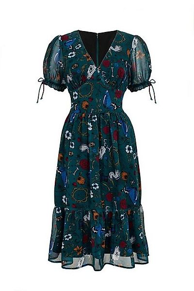 Hell Bunny A-Linien-Kleid Sianna Midi Dress Teal Vintage Retro Blumen Druck günstig online kaufen
