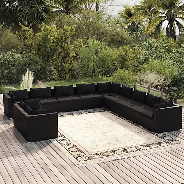 Vidaxl 11-tlg. Garten-lounge-set Mit Kissen Schwarz Poly Rattan günstig online kaufen