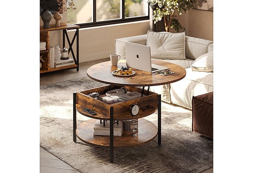 FABATO Couchtisch Höhenverstellbarer Runder Kaffeetisch mit verstecktem Abl günstig online kaufen