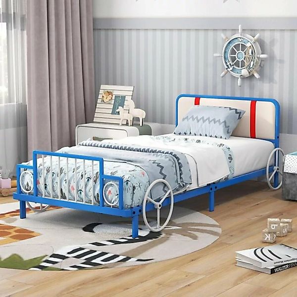 KOMFOTTEU Kinderbett in Autoform, mit gepolstertem Kopfteil, 90x190cm günstig online kaufen