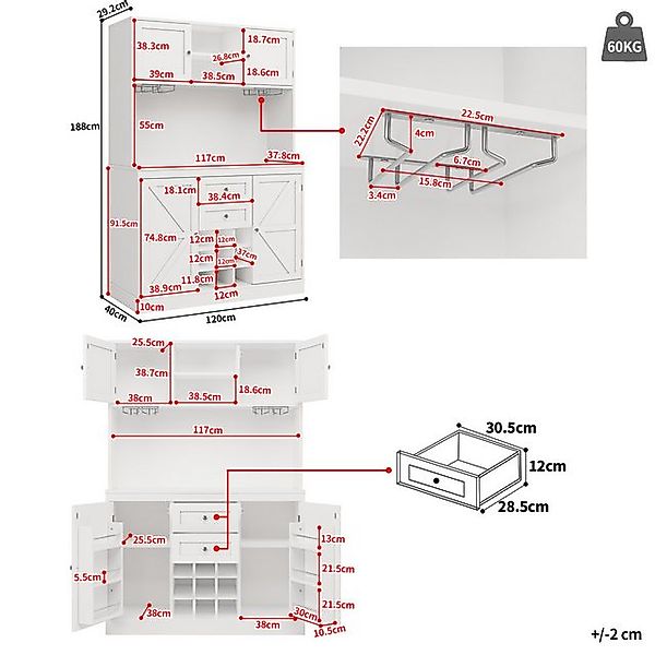 Odikalo Küchenbuffet Küchenschrank Anrichte Hochschrank Weinregal Sideboard günstig online kaufen