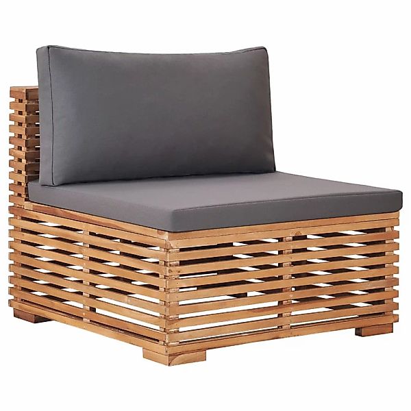 Garten-mittelsofa Mit Grauer Auflage Massivholz Teak günstig online kaufen