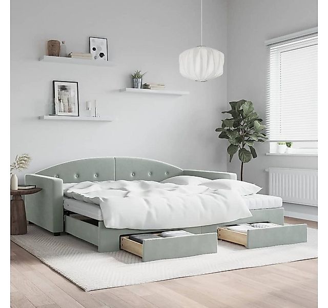 vidaXL Bett, Tagesbett Ausziehbar mit Schubladen Hellgrau 100x200 cm Samt günstig online kaufen